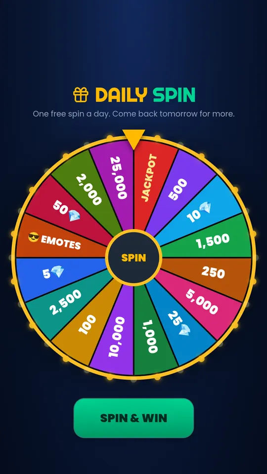 Daily Spin wheel with Game Bucks, gems and emotes
